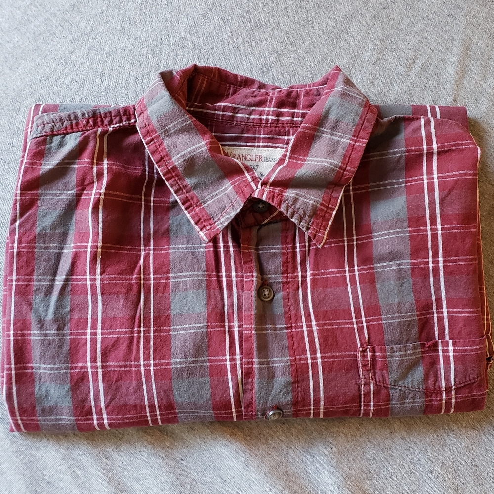 Wrangler Collar Plaid Flannel Button-Down Shirt
